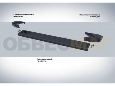 Пороги алюминиевые Rival Black New для Geely Atlas 2018-2021 F173ALB.1903.2