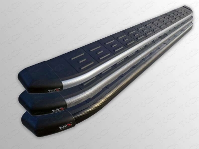 Пороги алюминиевые ТСС с накладкой серебристые для Cadillac Escalade 2015-2021