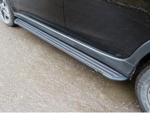 Пороги алюминиевые Slim Line Black для Subaru XV № SUBXV17-16B
