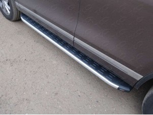 Пороги алюминиевые ТСС с накладкой для Volkswagen Touareg № VWTOUAR10-11AL